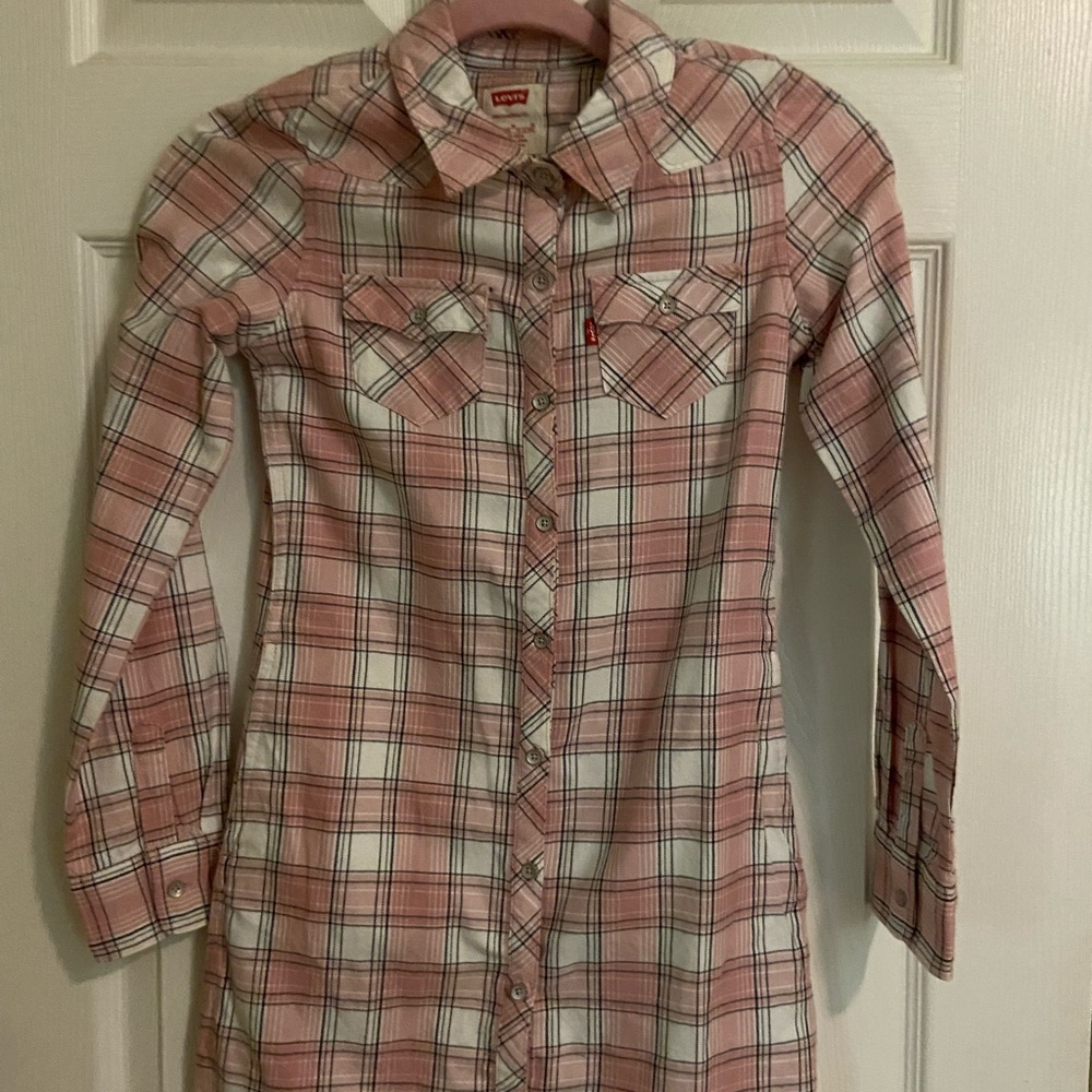 Pink Levi’s plaid dress girls size 10-12, cowgirl outfit 🐄